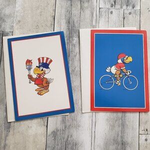 Vintage set of 2 Sam the Olympic Eagle 1984 Los Angeles Olympics Greeting Cards